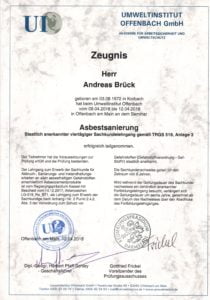 Asbestsanierung durch Andreas Brück in Gießen