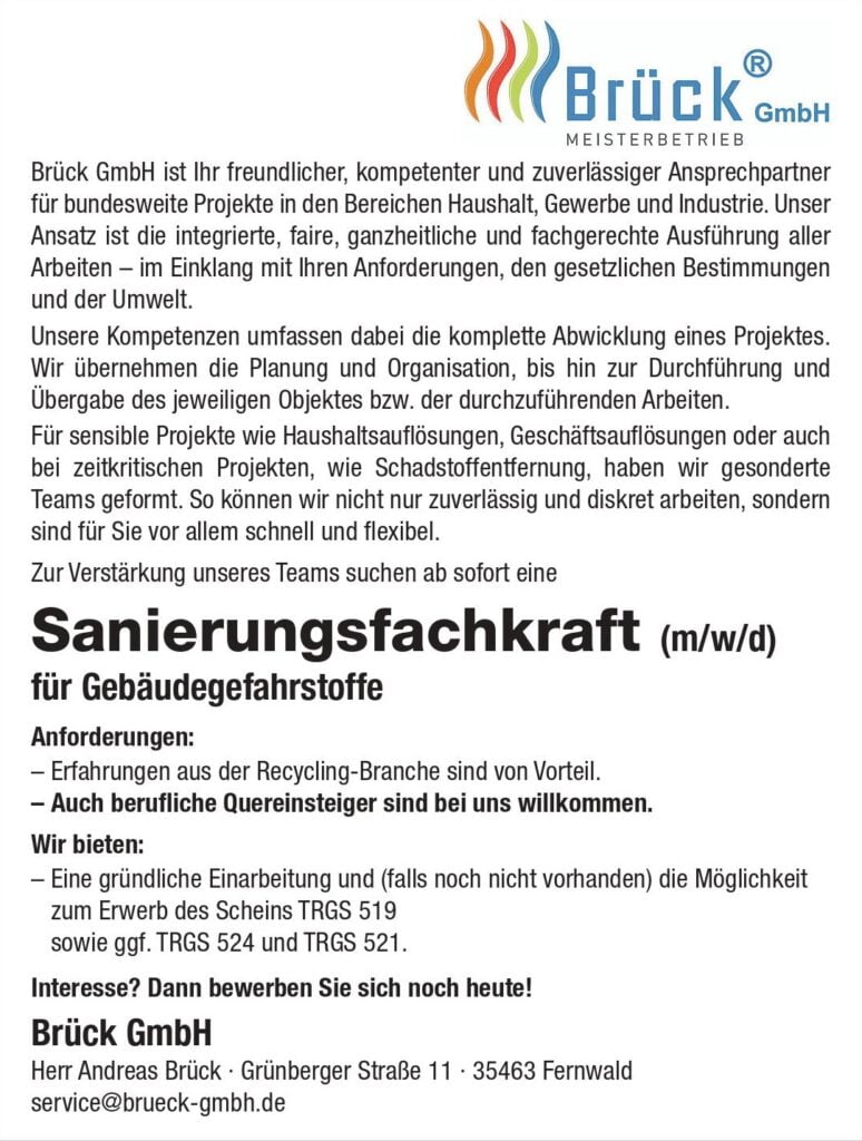 Schadstoffsanierung, Asbestbeseitigung Gießen durch Andreas Brück GmbH in Fernwald