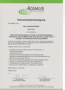 Teilnahmebescheinigung Fachkunde Entsorgungsfachbetriebeverordung Brück GmbH